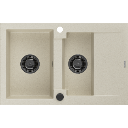 Mexen Gaspar 1.5-compartment granite sink with a drip tray 737 x 475 mm, Beige, siphon Black - 6507731505-69-B