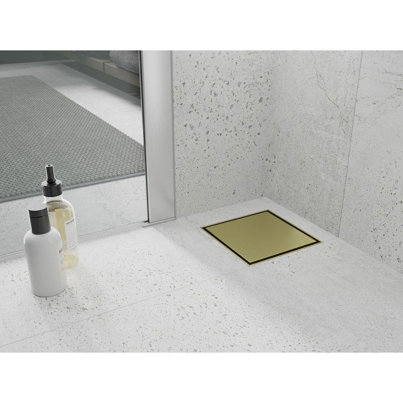 Mexen Flat-Q M13 Square Floor Drain 15 x 15 cm, Brushed Gold - 1A10015
