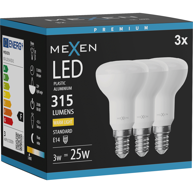 Mexen Nova 3x LED Bulb E14, R50, 3W, Warm - 3000K, 315 lm - L103-E14-0330-01x03