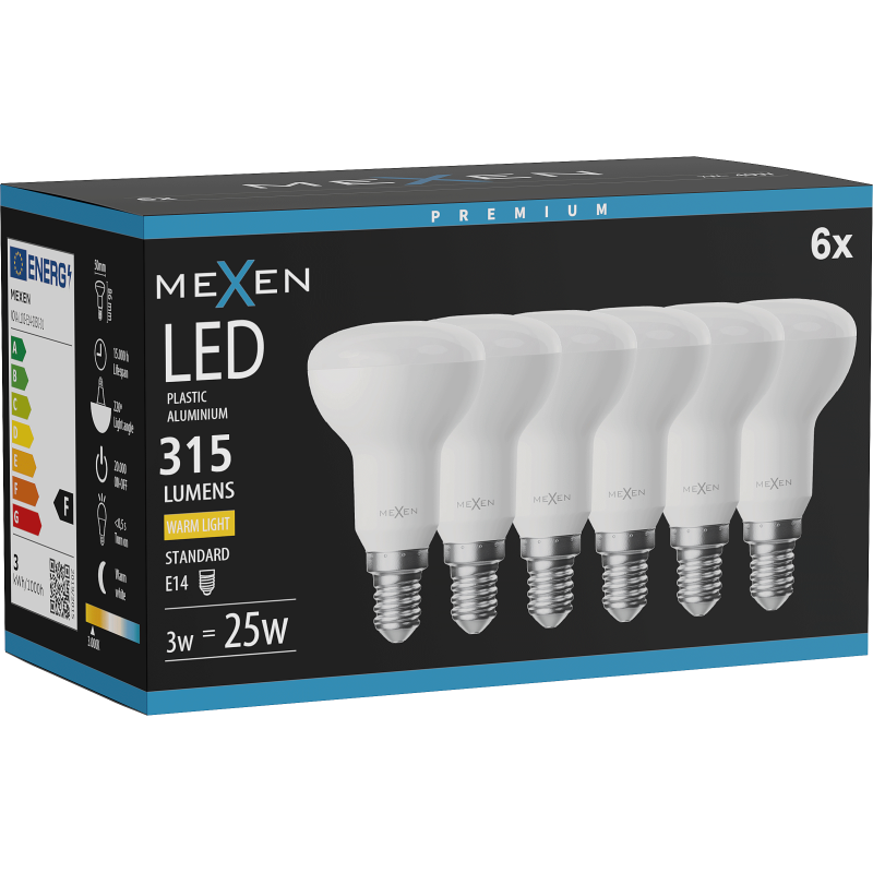 Mexen Nova 6x LED Bulb E14, R50, 3W, Warm - 3000K, 315 lm - L103-E14-0330-01x06