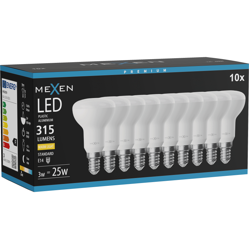 Mexen Nova 10x LED Bulb E14, R50, 3W, Warm - 3000K, 315 lm - L103-E14-0330-01x10
