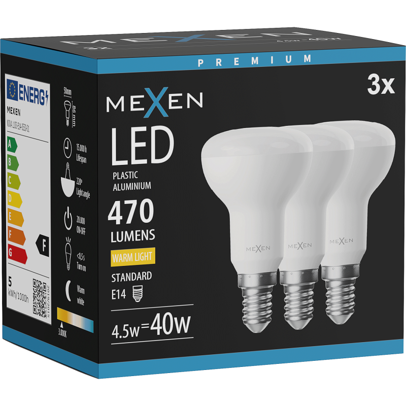 Mexen Nova 3x LED Bulb E14, R50, 4.5W, Warm - 3000K, 470 lm - L103-E14-0530-01x03