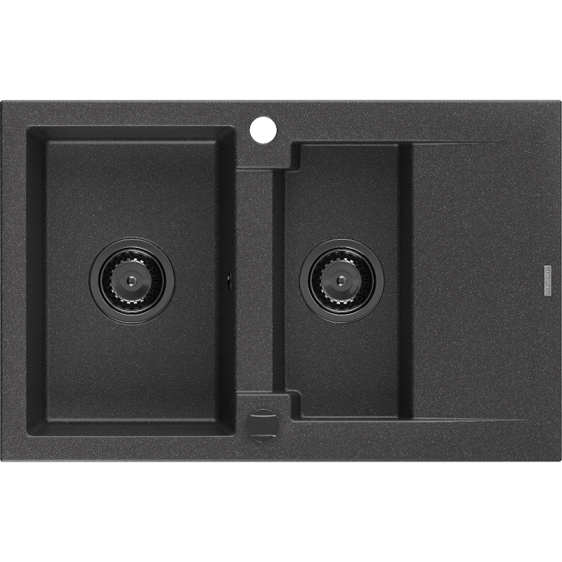 Mexen Gaspar 1.5-compartment granite sink with a drip tray 737 x 475 mm, spotted black, siphon Black - 6507731505-76-B