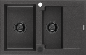 Mexen Gaspar 1.5-compartment granite sink with a drip tray 737 x 475 mm, spotted black, siphon Black - 6507731505-76-B