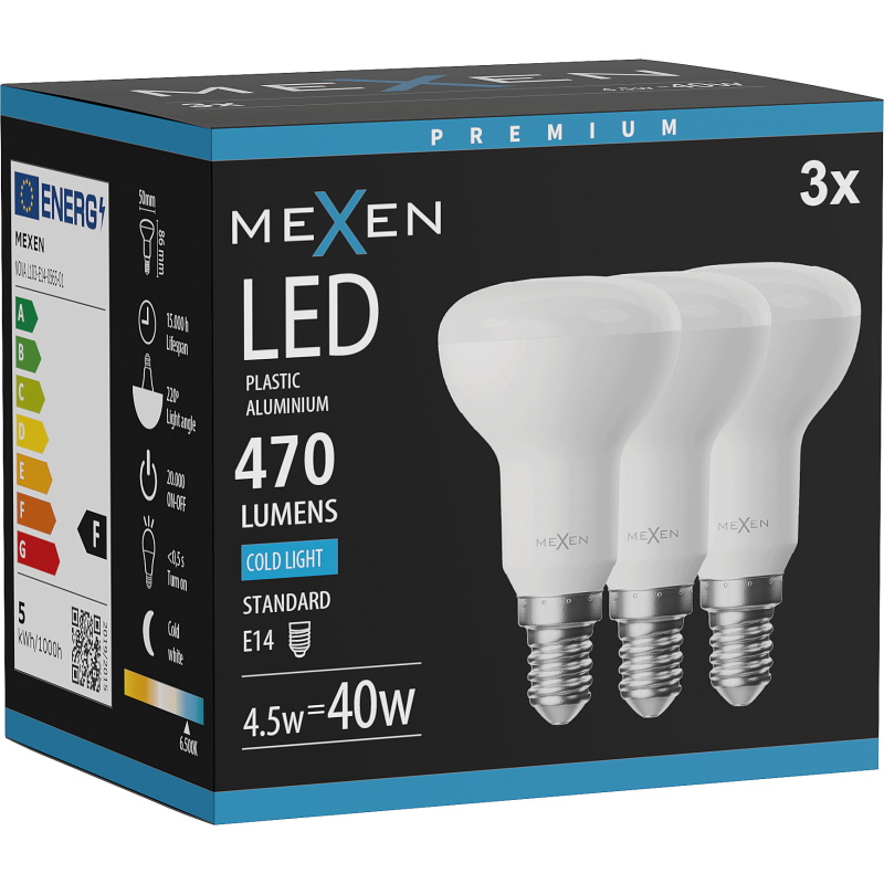 Mexen Nova 3x LED Bulb E14, R50, 4.5W, Cool - 6500K, 470 lm - L103-E14-0565-01x03
