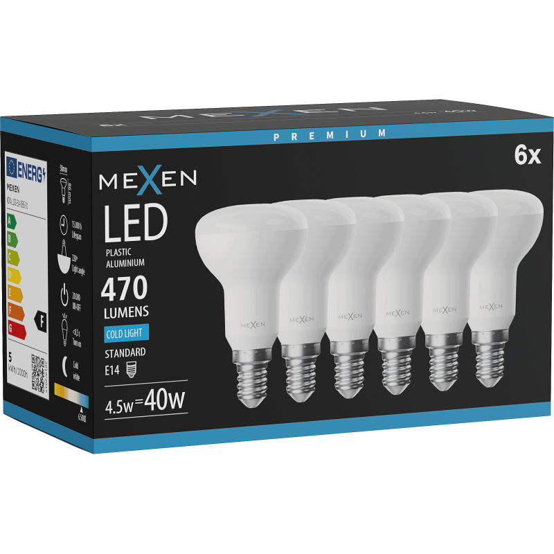 Mexen Nova 6x LED Bulb E14, R50, 4.5W, Cool - 6500K, 470 lm - L103-E14-0565-01x06