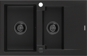 Mexen Gaspar 1.5-compartment granite sink with a drip tray 737 x 475 mm, Black, siphon Black - 6507731505-77-B