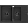Mexen Gaspar 1.5-compartment granite sink with a drip tray 737 x 475 mm Black/Silver metallic, siphon Black - 6507731505-73-B