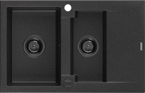 Mexen Gaspar 1.5-compartment granite sink with a drip tray 737 x 475 mm Black/Silver metallic, siphon Black - 6507731505-73-B
