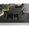Mexen Gaspar 1.5-bowl granite sink with drainer 737 x 475 mm black/silver metallic, black siphon - 6507731505-73-B