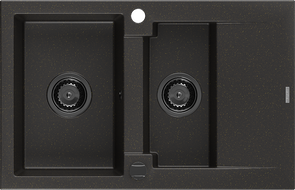Mexen Gaspar 1.5-compartment granite sink with a drip tray 737 x 475 mm, Black/Gold metallic, siphon Black - 6507731505-75-B