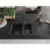 Mexen Gaspar granite sink 1.5-bowl with drainer 737 x 475 mm, black/gold metallic, black siphon - 6507731505-75-B