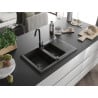 Mexen Gaspar granite sink 1.5-bowl with drainer 737 x 475 mm, black/gold metallic, black siphon - 6507731505-75-B