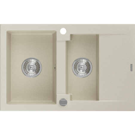 Mexen Gaspar 1.5-bowl granite sink with drainer 737 x 475 mm, beige, chrome siphon - 6507731505-69