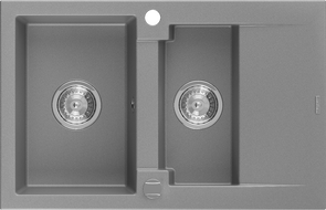 Mexen Gaspar granite sink 1.5-bowl with drainer 737 x 475 mm, gray, chrome siphon - 6507731505-71