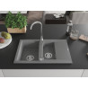 Mexen Gaspar granite sink 1.5-bowl with drainer 737 x 475 mm, gray, chrome siphon - 6507731505-71
