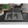 Mexen Gaspar granite sink 1.5-bowl with drainer 737 x 475 mm, grey, chrome siphon - 6507731505-71