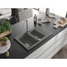 Mexen Gaspar granite sink 1.5-bowl with drainer 737 x 475 mm, grey, chrome siphon - 6507731505-71