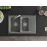Mexen Gaspar granite sink 1.5-bowl with drainer 737 x 475 mm, grey, chrome siphon - 6507731505-71