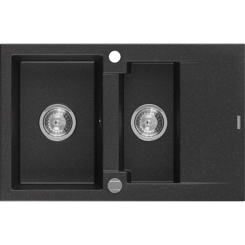 Mexen Gaspar 1.5 -compartment granite sink with a short drip tray 737 x 475 mm, Black/Silver metalik - 6507731505-73