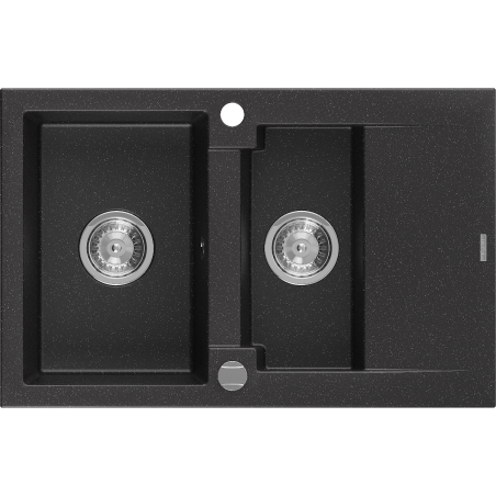Mexen Gaspar 1.5 -compartment granite sink with a short drip tray 737 x 475 mm, Black/Silver metalik - 6507731505-73