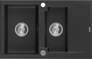Mexen Gaspar 1.5 -compartment granite sink with a short drip tray 737 x 475 mm, Black/Silver metalik - 6507731505-73