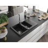 Mexen Gaspar 1.5-Bowl Granite Sink with Drainer 737 x 475 mm, Black/Silver Metallic, Chrome Siphon - 6507731505-73