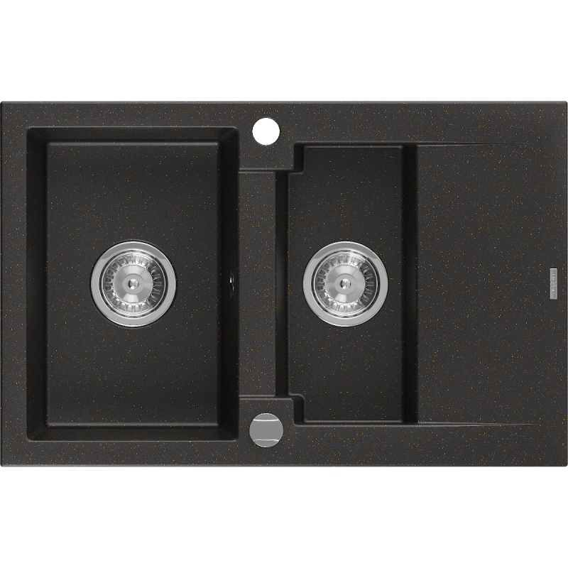 Mexen Gaspar 1.5 -compartment granite sink with a short drip tray 737 x 475 mm, Black/Metallic gold - 6507731505-75