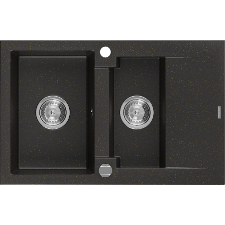 Mexen Gaspar 1.5 -compartment granite sink with a short drip tray 737 x 475 mm, Black/Metallic gold - 6507731505-75