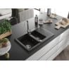 Mexen Gaspar granite sink 1.5-bowl with drainer 737 x 475 mm, black/gold metallic, chrome siphon - 6507731505-75