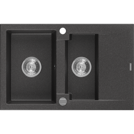 Mexen Gaspar 1.5 -compartment granite sink with a short drip tray 737 x 475 mm, Spotted black - 6507731505-76
