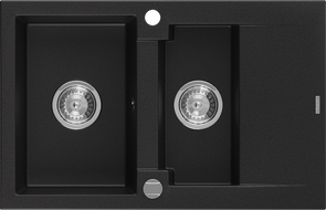 Mexen Gaspar 1.5 -compartment granite sink with a short drip tray 737 x 475 mm, Black - 6507731505-77
