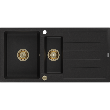 Mexen Andres 1.5-compartment granite sink with a drip tray 1000 x 500 mm Black, siphon Gold - 6515101510-77-G