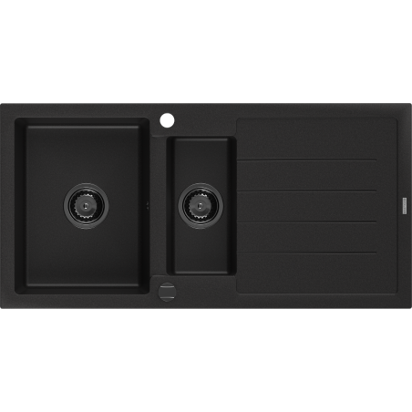 Mexen Andres 1.5-compartment granite sink with a drip tray 1000 x 500 mm Black, siphon Black - 6515101510-77-B
