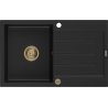 Mexen Bruno 1-compartment granite sink with a drip tray 795 x 495 mm, Black, siphon Gold - 6513791010-77-G