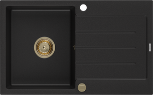 Mexen Bruno 1-compartment granite sink with a drip tray 795 x 495 mm, Black, siphon Gold - 6513791010-77-G