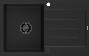 Mexen Bruno 1-compartment granite sink with a drip tray 795 x 495 mm, Black, siphon Black - 6513791010-77-B