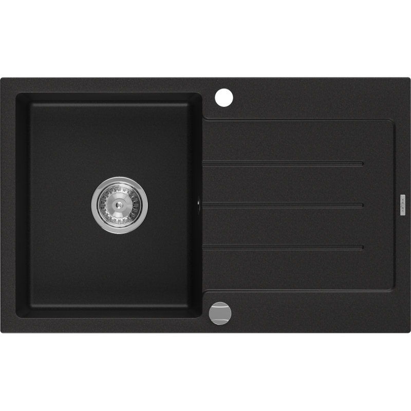 Mexen Bruno 1-compartment granite sink with a drip tray 795 x 495 mm, Black - 6513791010-77