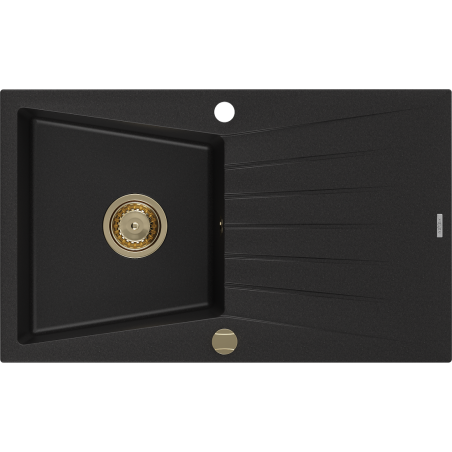 Mexen Cesar 1-compartment granite sink with a drip tray 775 x 470 mm, Black, siphon Gold - 6514771010-77-G