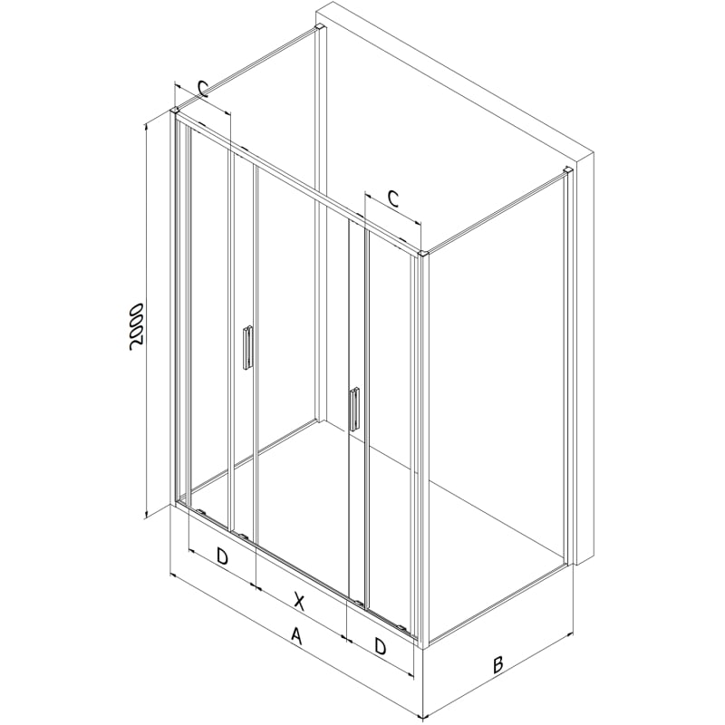 Mexen Exo-3S 3-sided sliding shower enclosure 160 x 90 cm, transparent, gold - 8152-160-090-50-00-3S