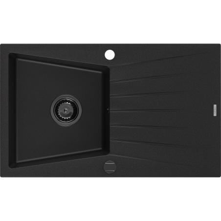 Mexen Cesar 1-compartment granite sink with a drip tray 775 x 470 mm, Black, siphon Black - 6514771010-77-B