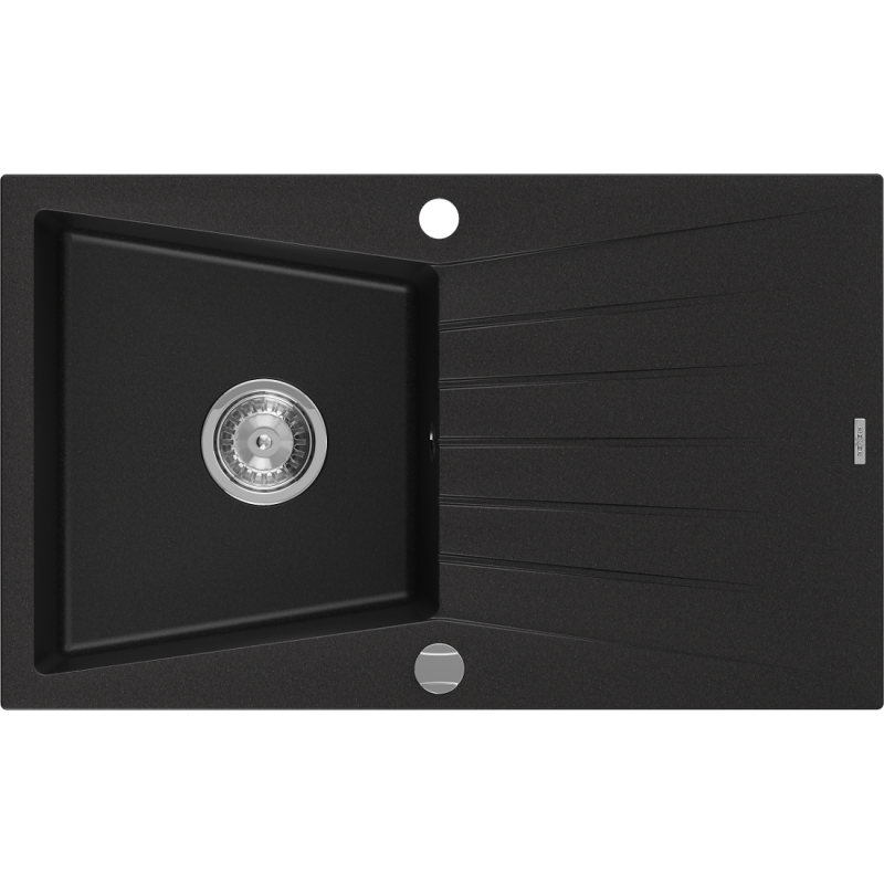 Mexen Cesar granite sink 1-bowl with drainer 775 x 470 mm, black, chrome siphon - 6514771010-77