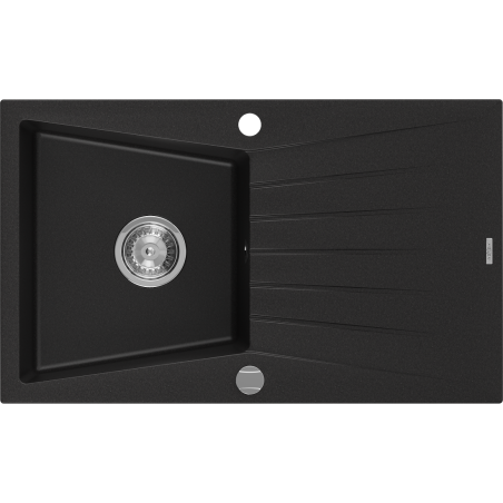 Mexen Cesar granite kitchen sink 1-bowl with drainer 775 x 470 mm, black, chrome siphon - 6514771010-77
