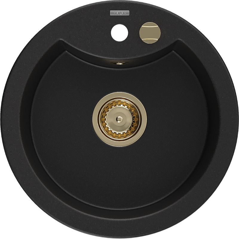 Mexen Diego 1-bowl granite sink 488 x 480 mm, black, gold siphon - 6512481000-77-G