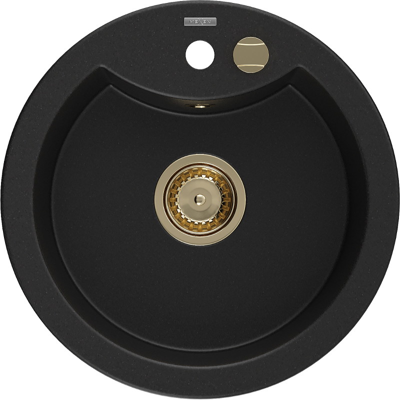 Mexen Diego granite kitchen sink 1-bowl 488 x 480 mm, black, gold siphon - 6512481000-77-G