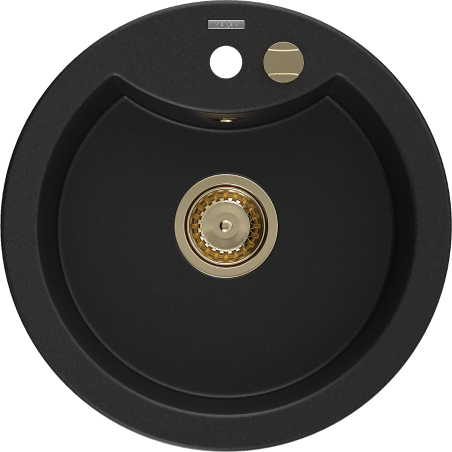 Mexen Diego 1-bowl granite sink 488 x 480 mm, black, gold siphon - 6512481000-77-G