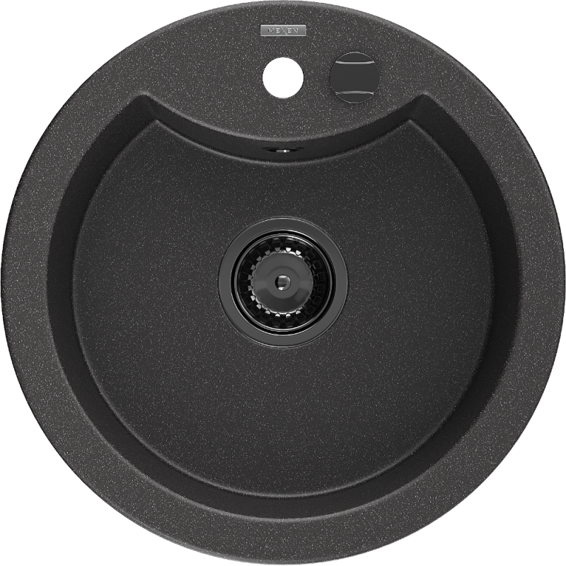Mexen Diego 1-compartment granite sink 488 x 480 mm, spotted black, siphon Black - 6512481000-76-B