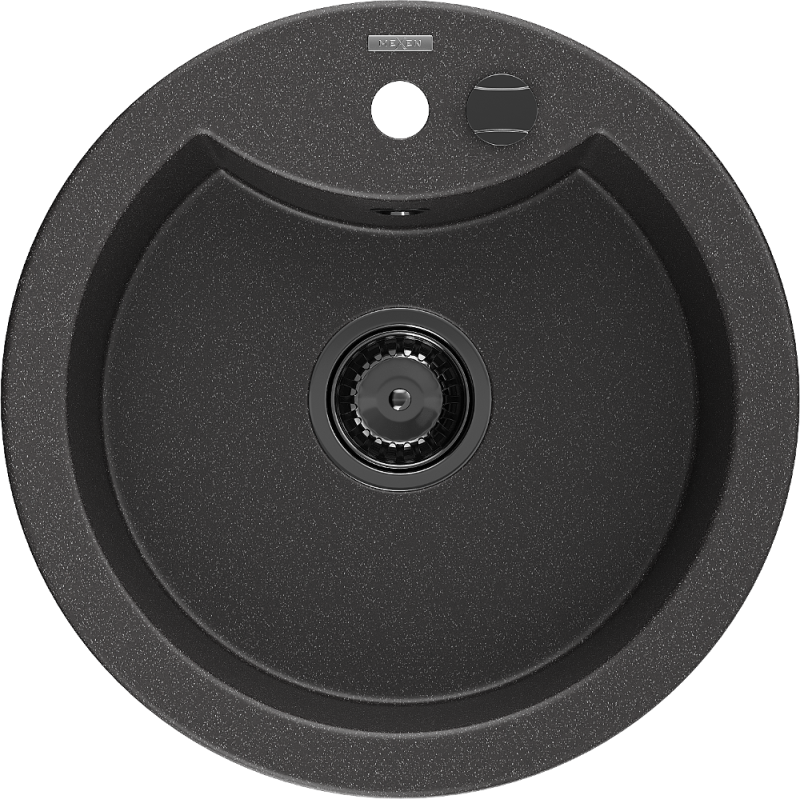 Mexen Diego granite sink 1-bowl 488 x 480 mm, black speckled, black siphon - 6512481000-76-B