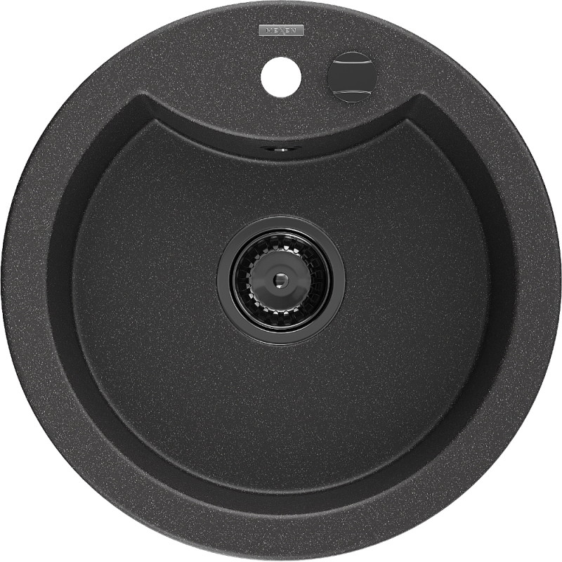 Mexen Diego single-bowl granite sink 488 x 480 mm, black speckled, black siphon - 6512481000-76-B