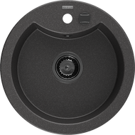 Mexen Diego granite sink 1-bowl 488 x 480 mm, black speckled, black siphon - 6512481000-76-B